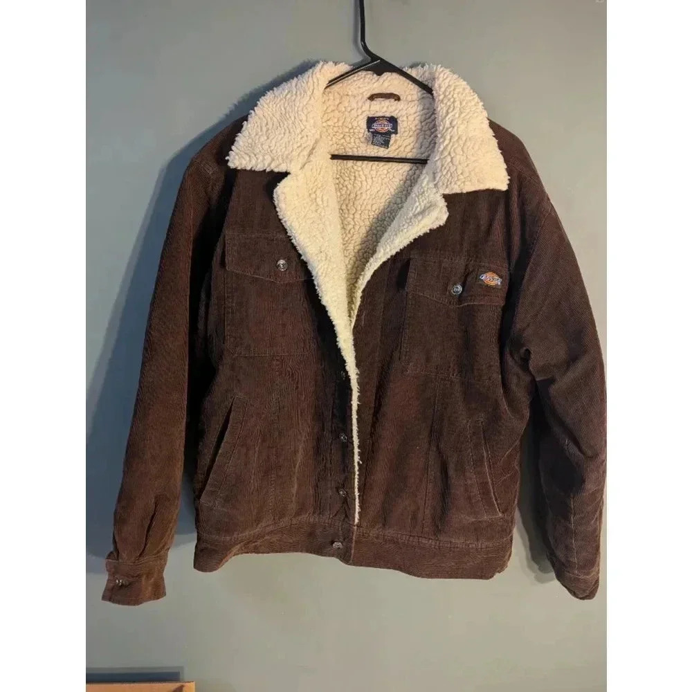 Men's Dickies Brown Corduroy Jacket Size L Sherpa lined